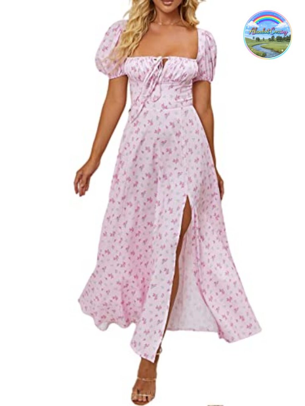 Women's Floral Puff Sleeve Off-Shoulder Maxi Dress A-Line High Waist
